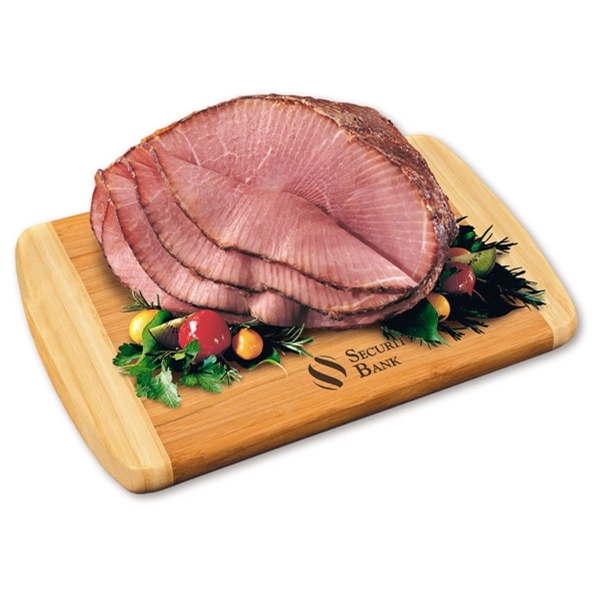 Spiral-sliced half ham with bamboo cutting board.... from ASI 68680 Maple Ridge Farms Inc
