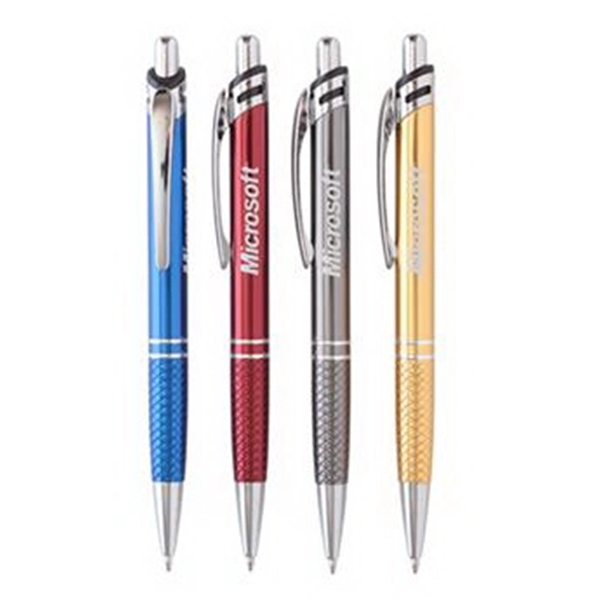 Aluminum click action ballpoint pen with chrome/black accents and a diamond... from ASI 90859 Tempo Industries Inc / Tempo Tempoline