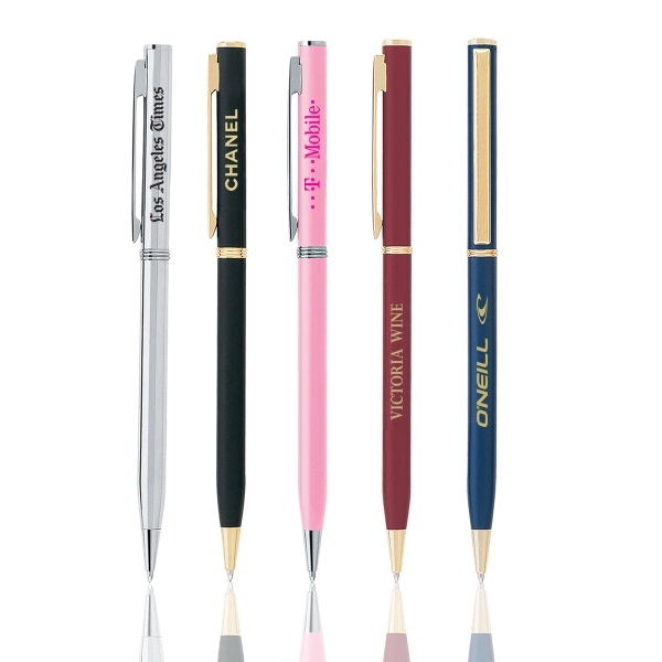 Solid brass Barrel silver ballpoint pen with Twist action... from ASI 40544 Binaco / Binaline