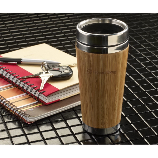 Bamboo tumbler with slide lock lid and stainless steel liner.... from ASI 99030 Zipline