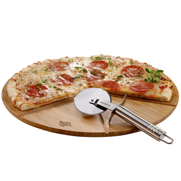 Pizza set with bamboo cutting board and stainless steel cutter.... from ASI 99030 Zipline / Zipline®