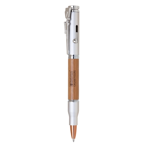 Brass bullet style bolt action ballpoint pen with wood accents.... from ASI 31517 Admart Products