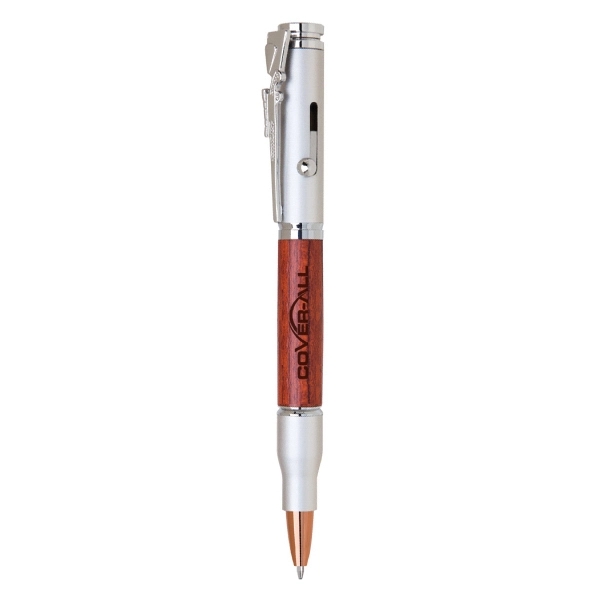 Brass bullet style bolt action ballpoint pen with wood accents.... from ASI 31517 Admart Products
