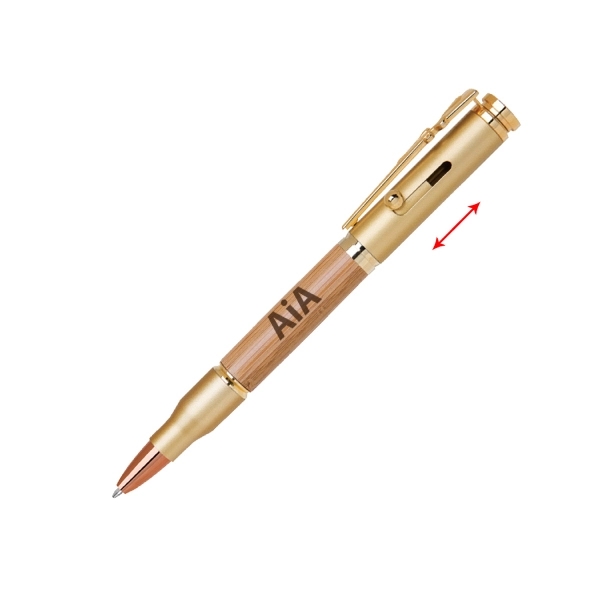 Brass bullet style bolt action ballpoint pen with wood accents.... from ASI 31517 Admart Products