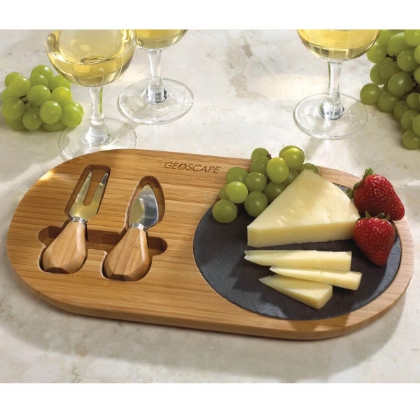 Bamboo and slate cheese board with 2 cheese tools.... from ASI 99030 Zipline / Zipline®