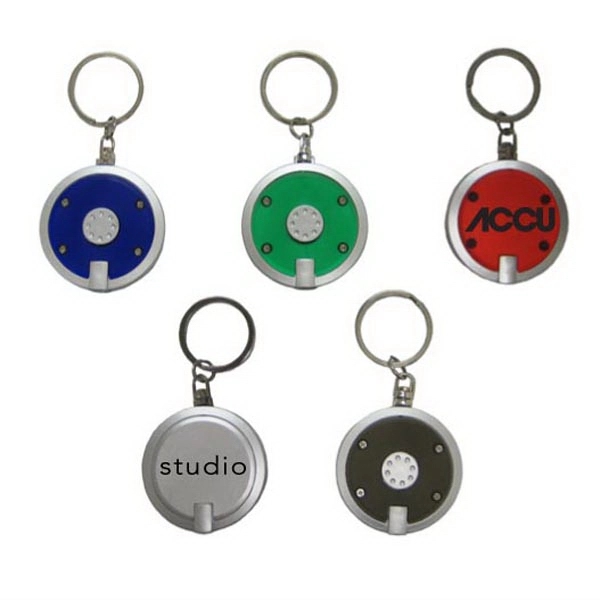 Round white LED key chain. Product material: PS (Body); Steel (Keychain).... from ASI 99030 Zipline / MainStream Promotions™