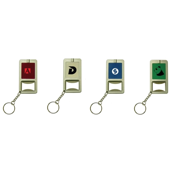 Plastic bottle opener key chain with LED light.... from ASI 99030 Zipline / MainStream Promotions™