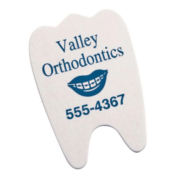 Tooth shaped emery board Die-cut shapes are a clever way to... from ASI 34326 Allen Adv Products Inc / Fingertip Line