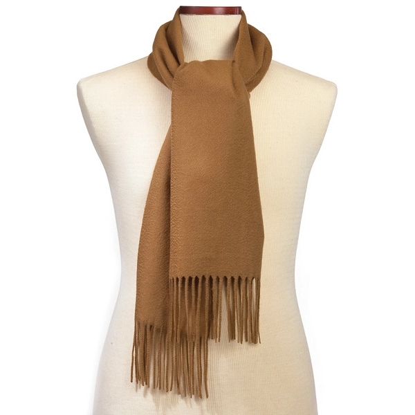 Camel tan 10" x 72" unisex 60% cashmere muffler scarf with... from ASI 98085 Wolfmark / Corporate Cashmere