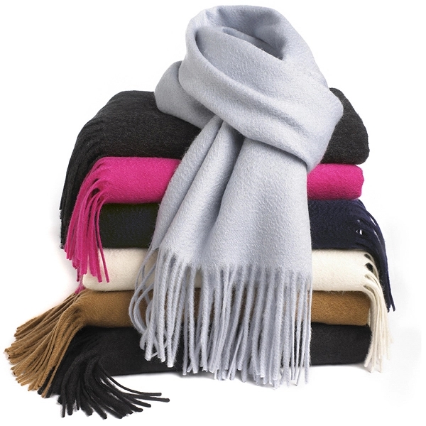 Camel tan 10" x 72" unisex 60% cashmere muffler scarf with... from ASI 98085 Wolfmark / Corporate Cashmere