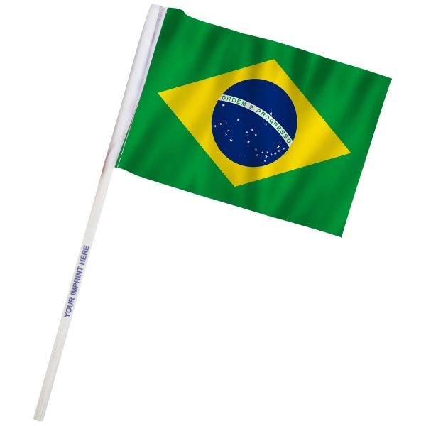 4" x 6" Brazil Imprinted Staff Polyester Stick Flag on a... from ASI 80228 Quinn