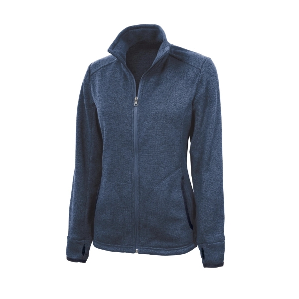 Women's 100% polyester sweater, heathered fleece jacket with stand-up collar and... from ASI 44620 Charles River Apparel