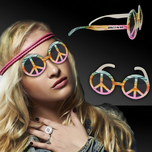 Plastic Tie-Dye peace sign novelty sunglasses.... from ASI 42016 Brighter Promotions Inc / Chemical Light™