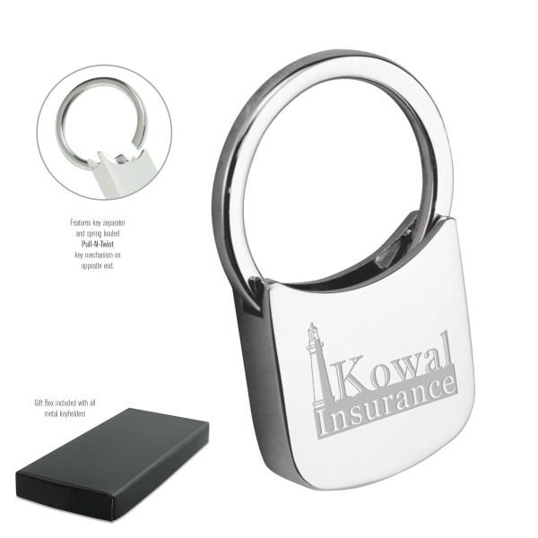 Metal key tag with chrome finish with spring loaded pull-n-twist key... from ASI 62660 Innovation Line