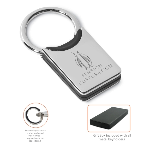 Metal key tag with chrome finish with key separator and pull-n-twist... from ASI 62660 Innovation Line