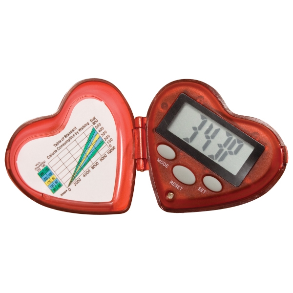 Heart shape pedometer with hinged cover and fitness chart.... from ASI 62660 Innovation Line / Innovation Line