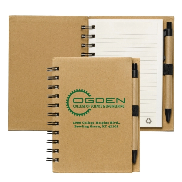 Eco-inspired 60-page spiral notebook with cardboard cover, pen loop and pen.... from ASI 62660 Innovation Line