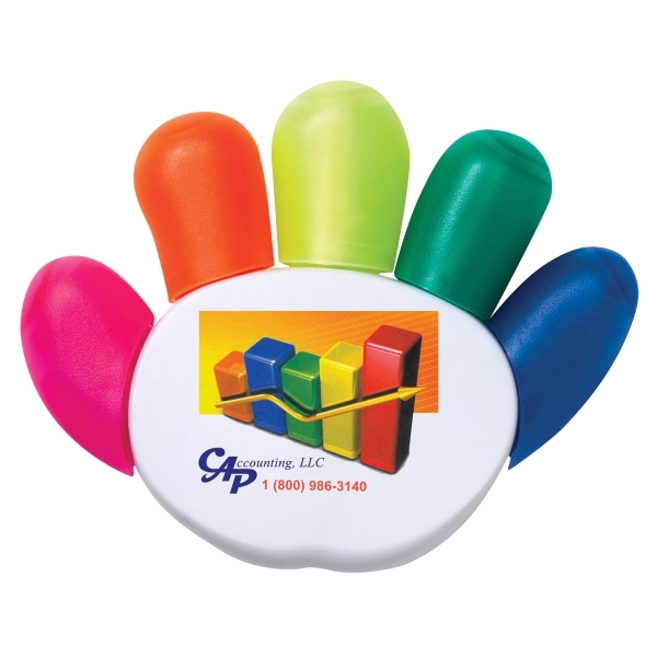 Hand shaped highlighter with 5 different ink colors.... from ASI 62660 Innovation Line