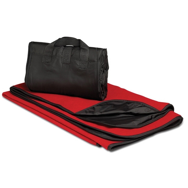 Red 50" x 60" fleece/nylon picnic blanket with easy-carry design.... from ASI 98085 Wolfmark