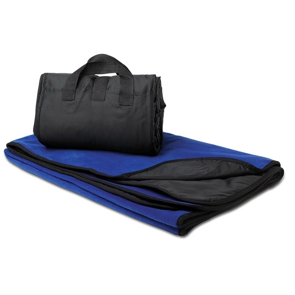 Royal blue 50" x 60" fleece/nylon picnic blanket with easy-carry design.... from ASI 98085 Wolfmark