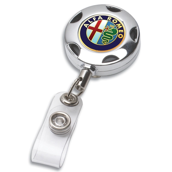 32" chrome metal retractable style badge reel with full color imprint.... from ASI 62660 Innovation Line