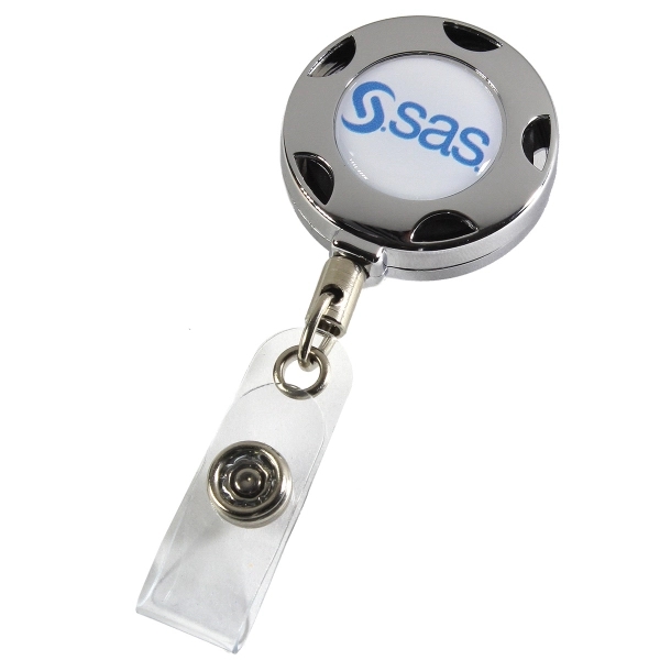 32" chrome metal retractable style badge reel with full color imprint.... from ASI 62660 Innovation Line