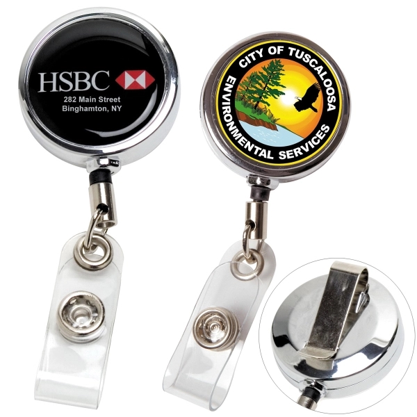 Chrome metal 30" retractable badge reel with 1 1/4" round holder... from ASI 62660 Innovation Line