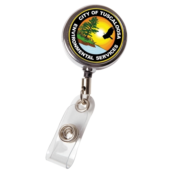 Chrome metal 30" retractable badge reel with 1 1/4" round holder... from ASI 62660 Innovation Line