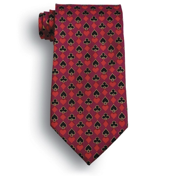 Maroon Full House playing card pattern novelty tie.... from ASI 98085 Wolfmark