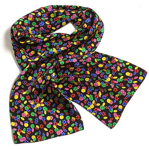 Black 8" x 45" Jackpot poker chip pattern novelty scarf.... from ASI 98085 Wolfmark
