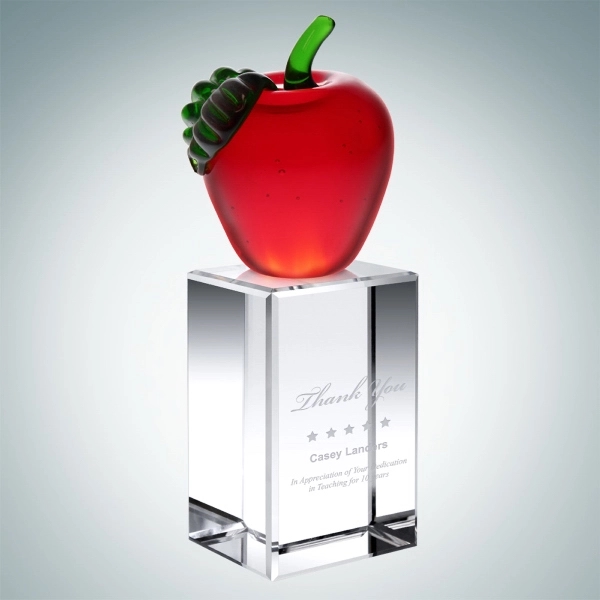 Molten glass red apple rests on a crystal column base to... from ASI 47791 Best Deal Awards / Best Deal Awards