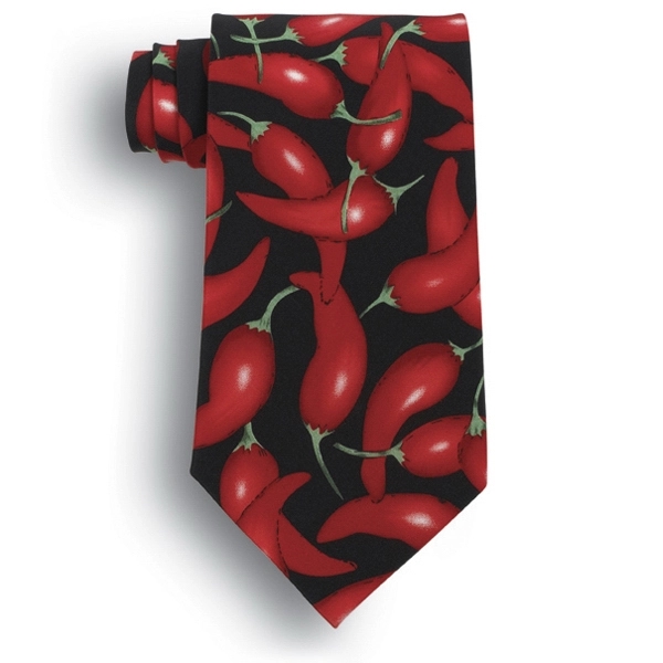 Large red chili peppers on black background novelty tie.... from ASI 98085 Wolfmark