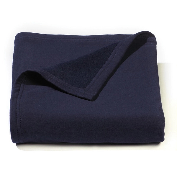 Navy blue 50" x 60" jersey sweat shirt fleece throw blanket.... from ASI 98085 Wolfmark