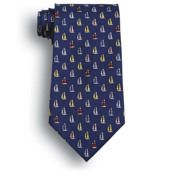 Navy blue sailboat pattern silk novelty tie.... from ASI 98085 Wolfmark