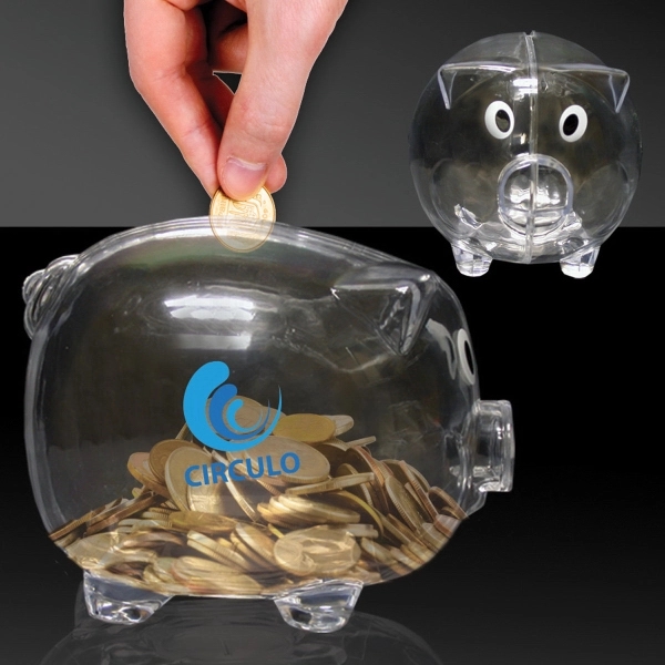 4" clear plastic piggy bank with imprint options.... from ASI 42016 Brighter Promotions Inc / Chemical Light™