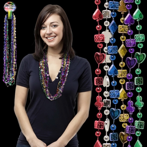 33" Mardi Gras beads necklace with casino theme.... from ASI 42016 Brighter Promotions Inc / Chemical Light™