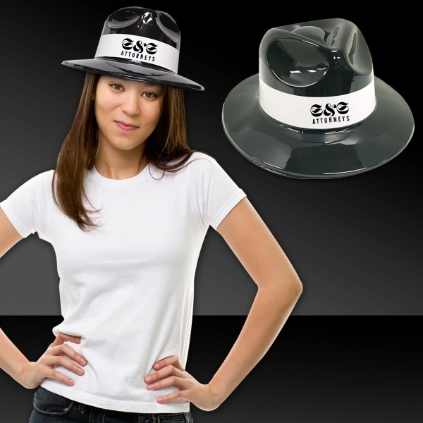 Black plastic fedora hat with a white imprintable band .... from ASI 42016 Brighter Promotions Inc / Chemical Light™