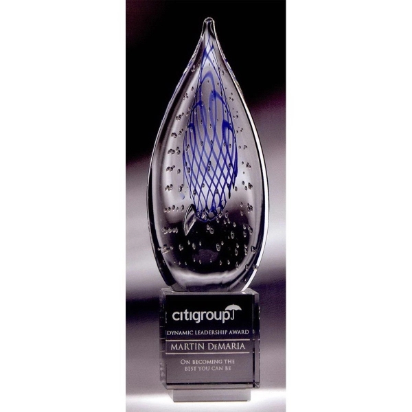 11.5" x 3" large art glass award with optic crystal base,... from ASI 62985 J. Charles / J. Charles