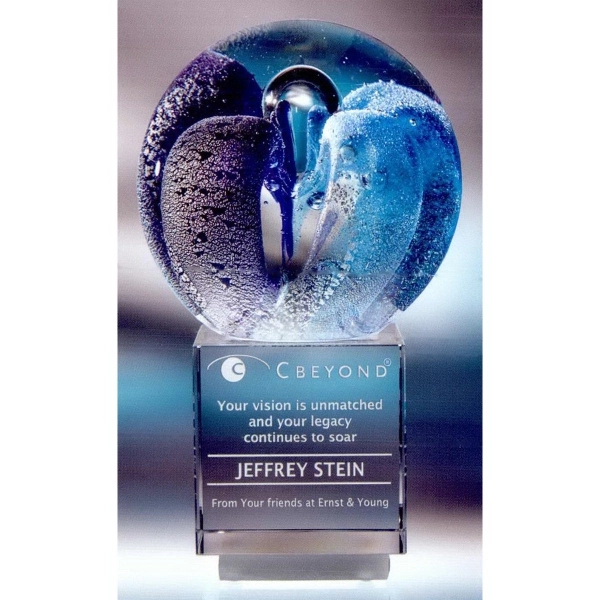 7.5" x 4.25" large art glass award with optic crystal base,... from ASI 62985 J. Charles / J. Charles