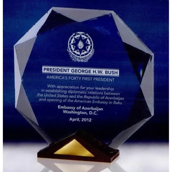 8" x 8" Octavia optical crystal octagonal award on cherry wood... from ASI 62985 J. Charles / J. Charles