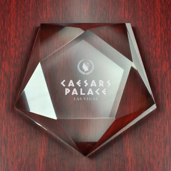 Pentagon glass crystal paperweight with unique 3-dimensional design.... from ASI 40544 Binaco / Binaline