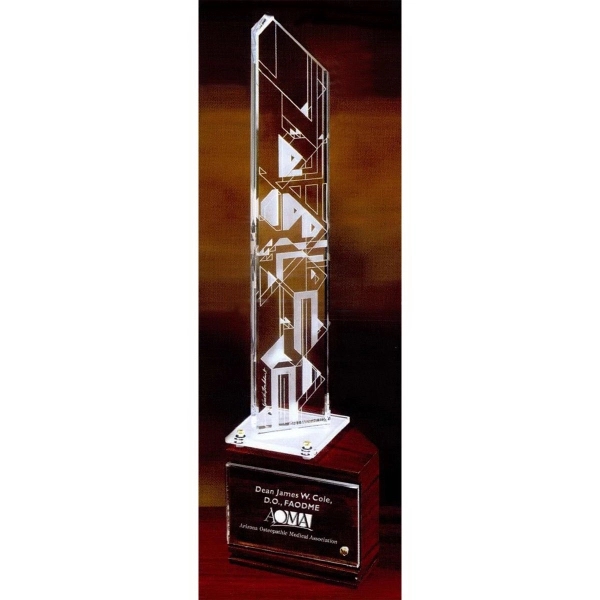 15" x 4" column shaped starphire crystal award with lighted wooden... from ASI 62985 J. Charles