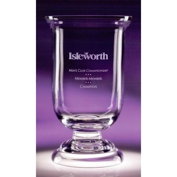 Narrative cup award made of hand-blown crystal featuring a raised golf... from ASI 62985 J. Charles