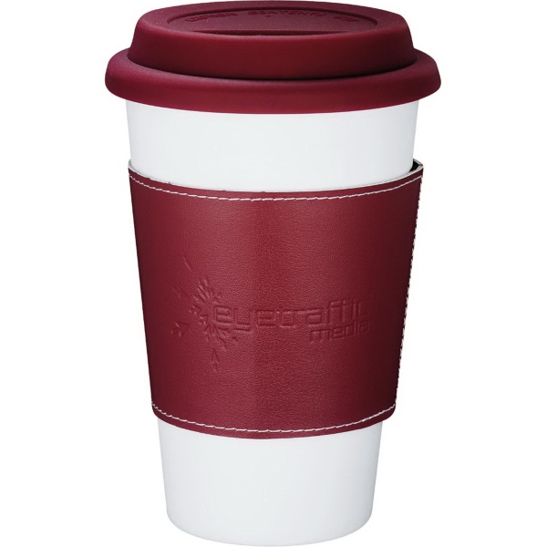 Double-wall ceramic 11 oz tumbler with wrap and a silicone lid.... from ASI 66887 PCNA / Leed's