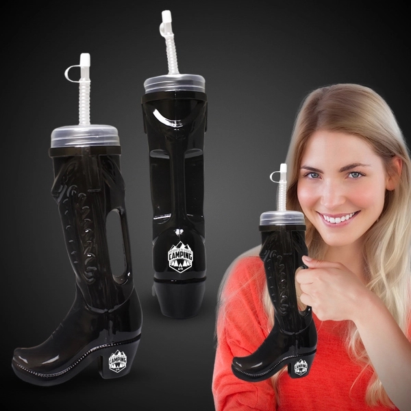 32 oz. western boot shaped yard glass made of black plastic... from ASI 42016 Brighter Promotions Inc / Chemical Light™