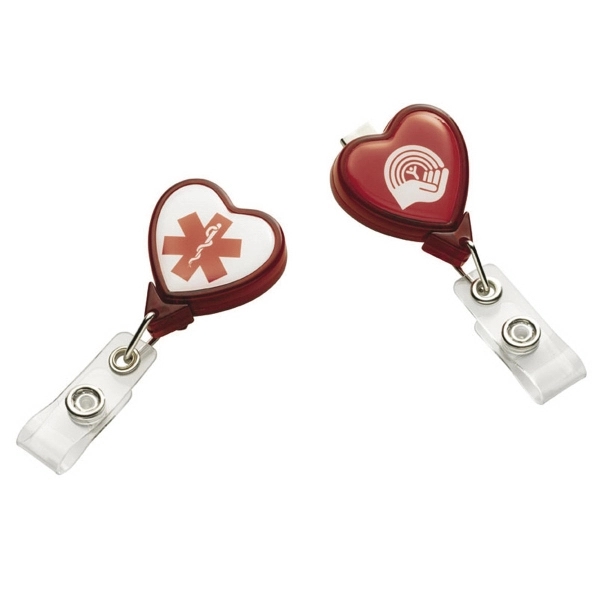 Heart shape badge holder with swivel bulldog clip and 36" retractable... from ASI 73871 Next Promotions LLC