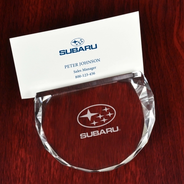 Round glass crystal business card holder paperweight.... from ASI 40544 Binaco / Binaline