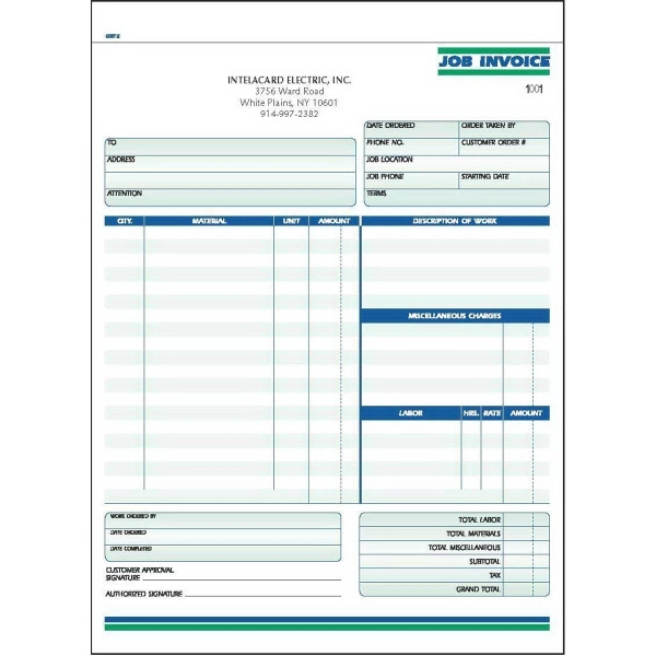 Ruled job invoice form, 8 1/2" x 11".... from ASI 81500 Navitor Inc / Checks & Forms