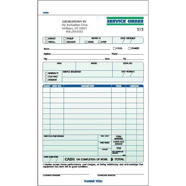 3-part service order forms, 5 1/2" x 8 1/2".... from ASI 81500 Navitor Inc / Checks & Forms