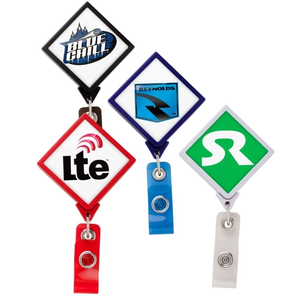 Diamond shaped retractable badge reel in solid colors, alligator clip back,... from ASI 49470 DEVARA